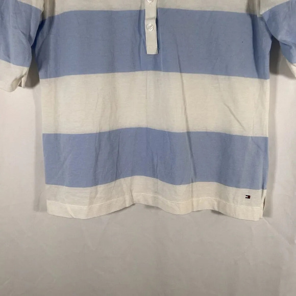 Tommy Hilfiger Blouse Women's Large White Blue Striped 1/2 Button Short Sleeve - Picture 3 of 12